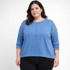 ZENANA Plus Size Blue Long Sleeve High-Low Knit Top – NWT (XL–XXXL Range)